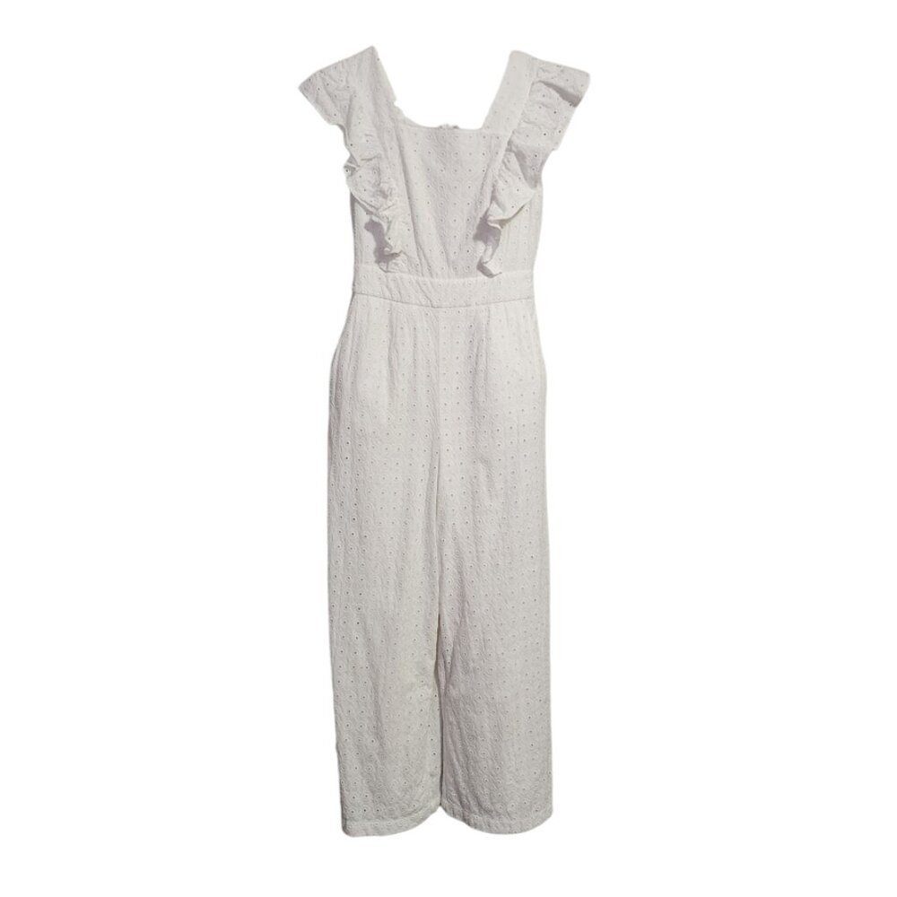 RACHEL PARCELL White Ruffle Eyelet Lace Tie Back jumpsuit Bridal boho XS